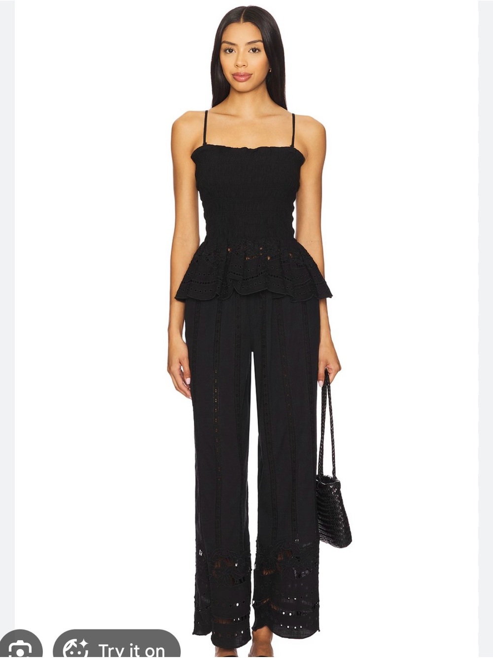 Black Eyelet Wide-Leg pants
